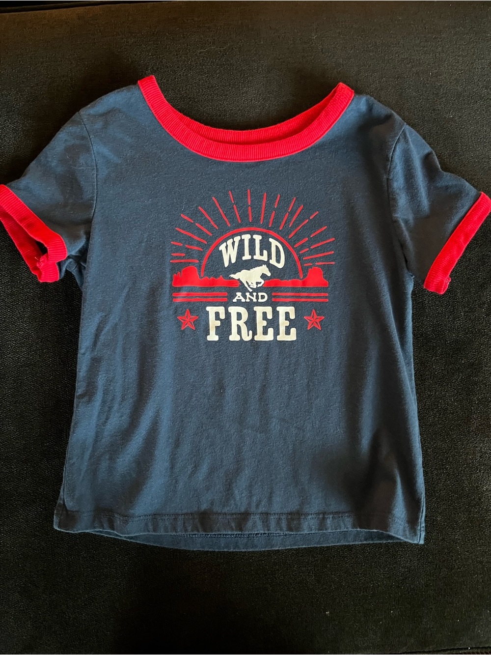 Navy 'Wild and Free' Short Sleeve Tee with Red Trim